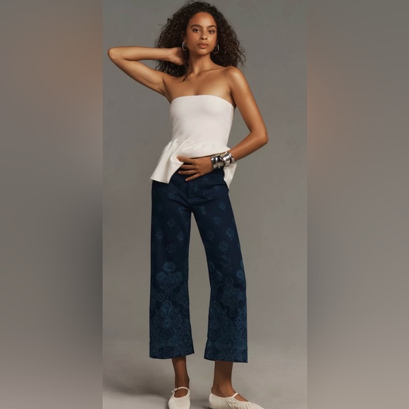 Maeve Denim - Anthropologie Maeve Colette Floral Print Denim Pants 32 Wide Leg High Rise